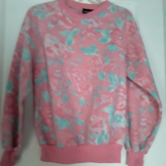 Krackerjacks Designer Vintage Sweater Pink Roses Long sleeves Size Med - Picture 1 of 4